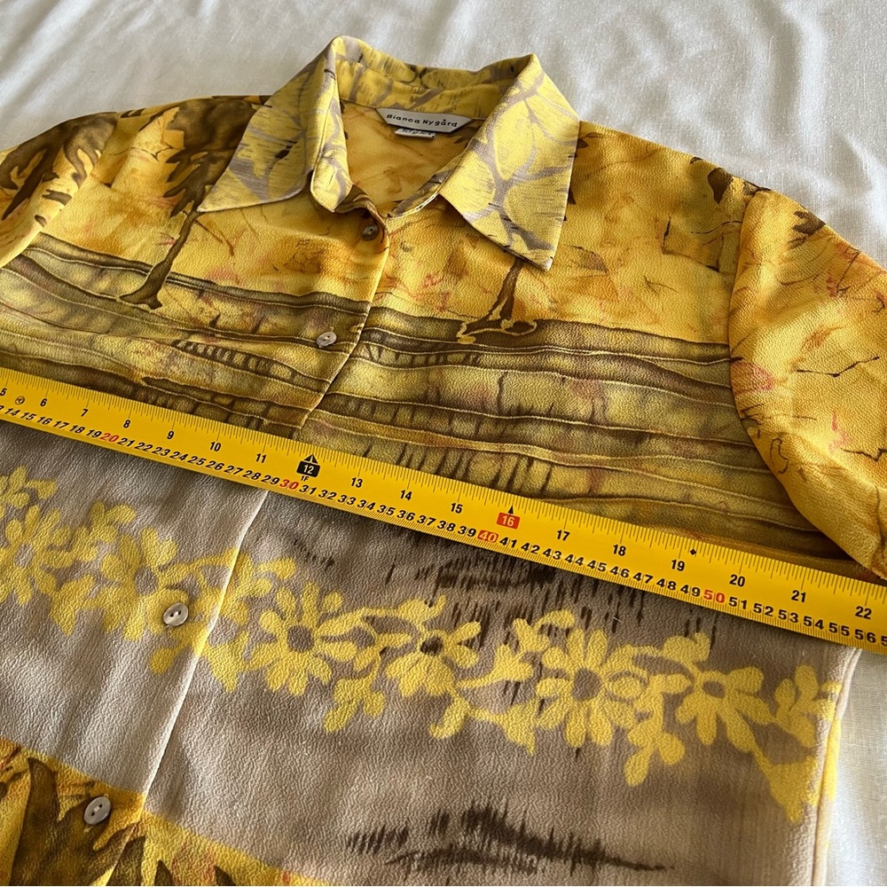 Vintage Hawaiian Yellow Organic Pattern Short Sleeve Button-Up Blouse - Picture 7 of 10